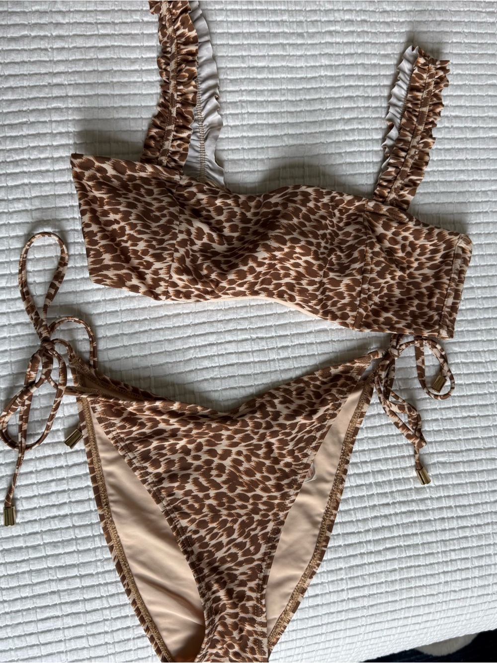 Mink Pink Leopard Print Ruffle Strap Bikini Set in Brown